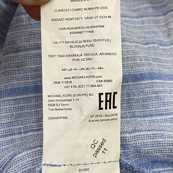 MICHAEL KORS Blue Striped Chambray Front Tie Linen Blend Sleeveless Top Size XL - Picture 11 of 12